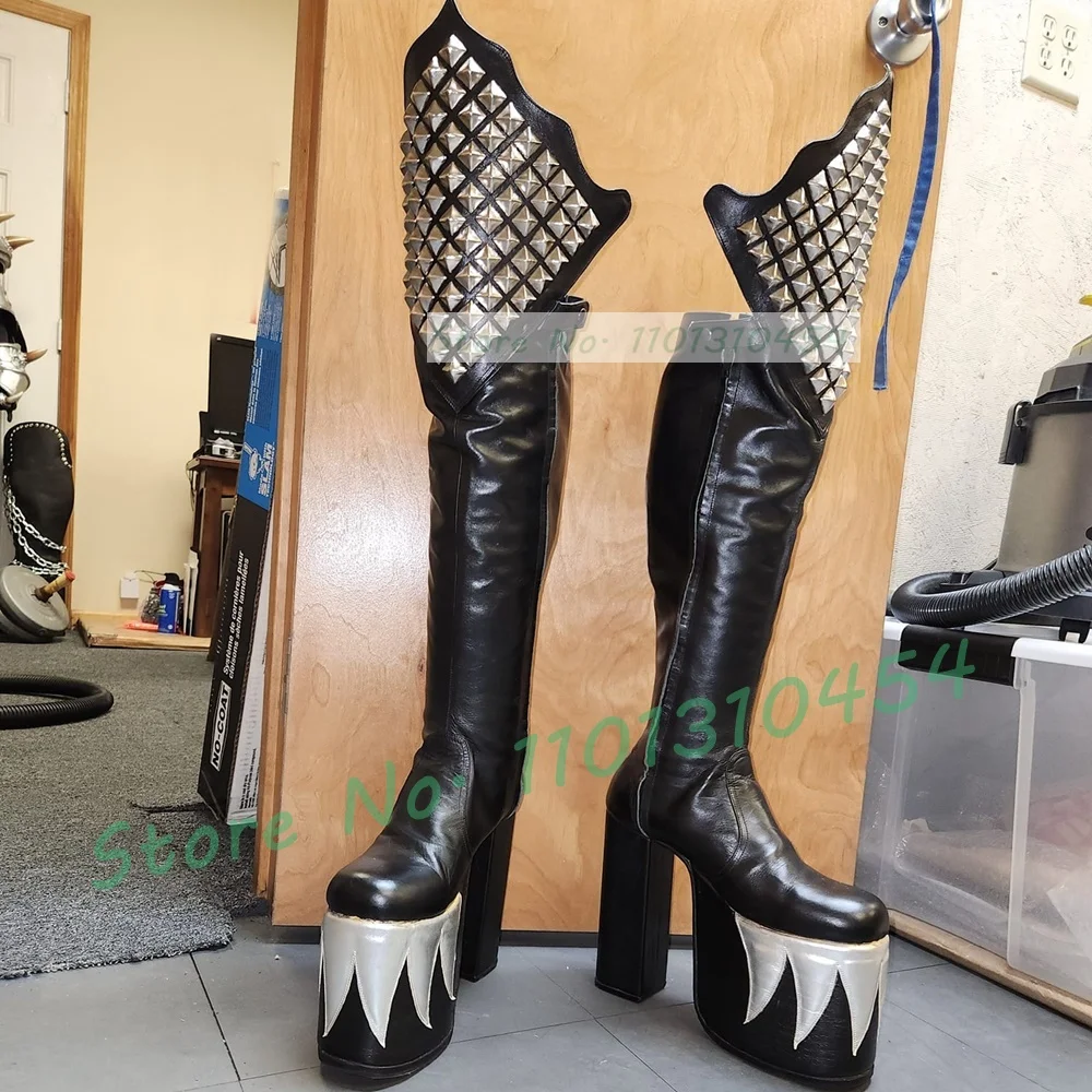 검은 무릎 높은 플랫폼 악마 부츠 남성 여성 섹시한 세 - Cosplay Flame Prop 리뷰 및 가격